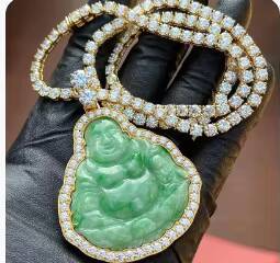Customized 925 Silver Nature Jade Buddha Statue Pendant 18k Yellow Gold Plated Black White Green With Lab CVD Diamond