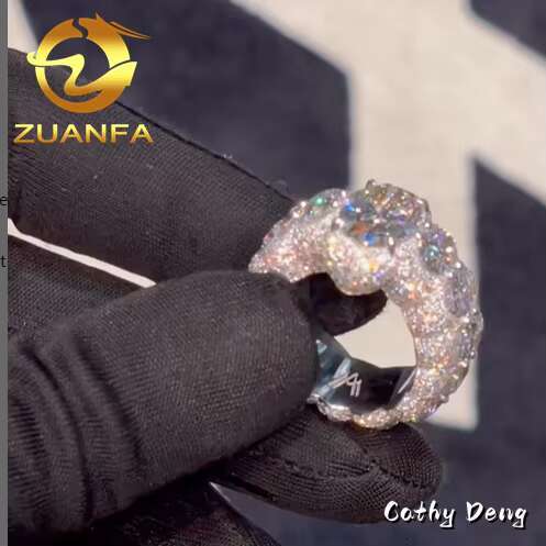 Luxury Custom Moissanite Cuban Rings Iced Out Men Diamond Rings 925 Silver Men Hip Hop Ring