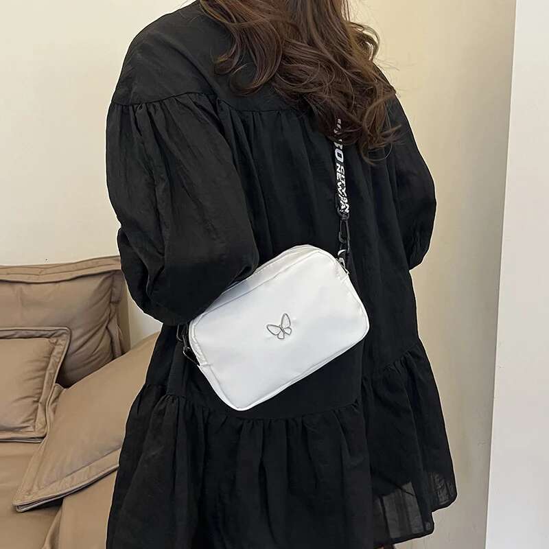 Black&white Shoulder Durable Butterly Nylon Wide Belt Crossbody Casual Small Sqaure Bag For Women