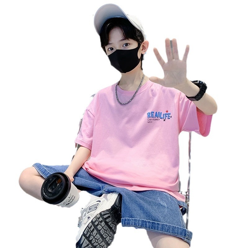 Ddmyshoesvip Children S Clothing Boys T Shirt Short Pink New Trendy Loose Middle And Large Children S White Half Sleeved Top Big Boy