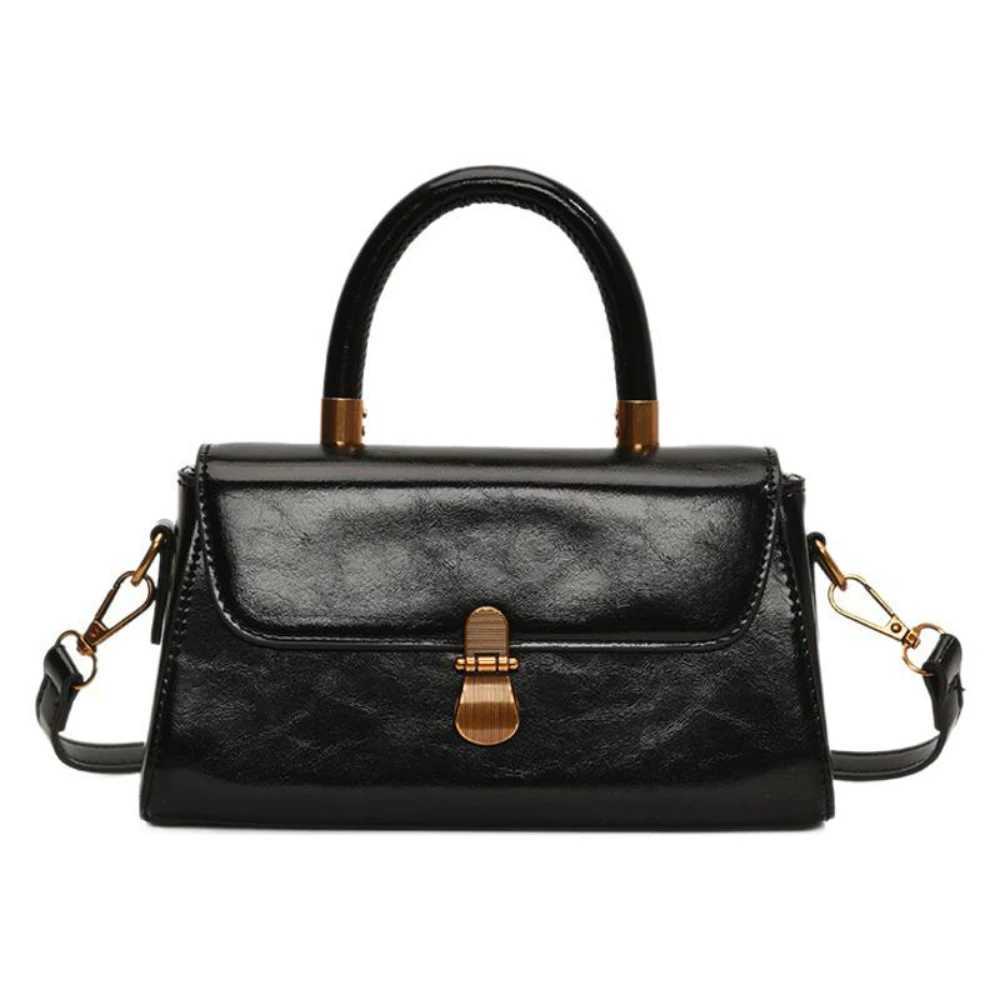Women Crossbody Bag French Style Vintage Solid Buckle Zipper Handbags High-Grade Glossy PU Texture Single Shoulder BagsT2511112