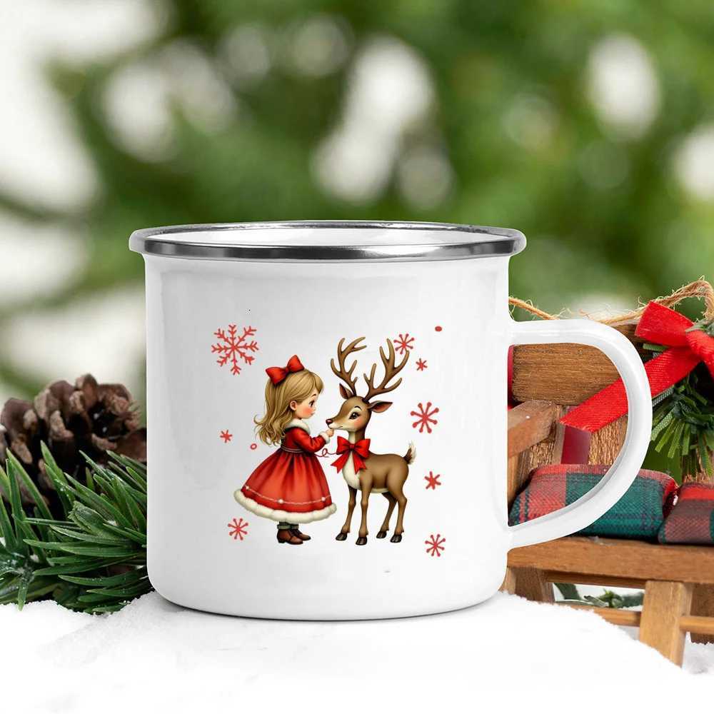 Christmas Child Christmas Mug Santa Deer Print Mug Hot Cocoa Chocolate Mug Drink Jiuce Cup Christmas Decor Enamel Mugs Xmas Gift for Kids Y251112
