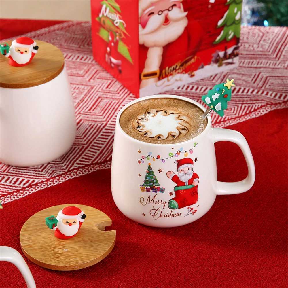 Christmas Christmas Themed Santa Reindeer Ceramic Coffee Mug with Lid and Spoon Perfect Holiday Gift Y251112