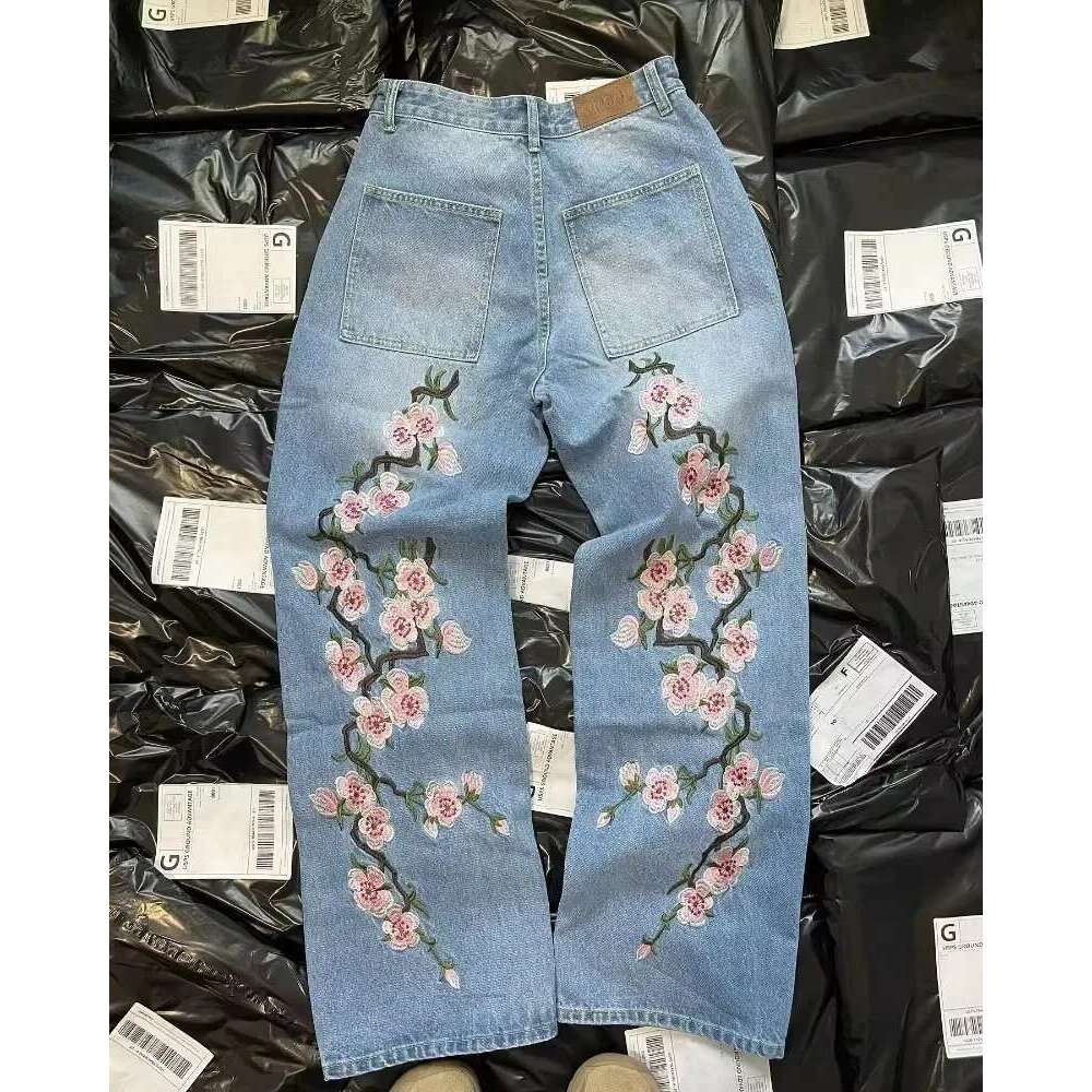 Y2K Baggy Jeans Haruku vintage cherry blossom Embroidery high quality streetwear Hip Hop gothic men women wide leg jeans