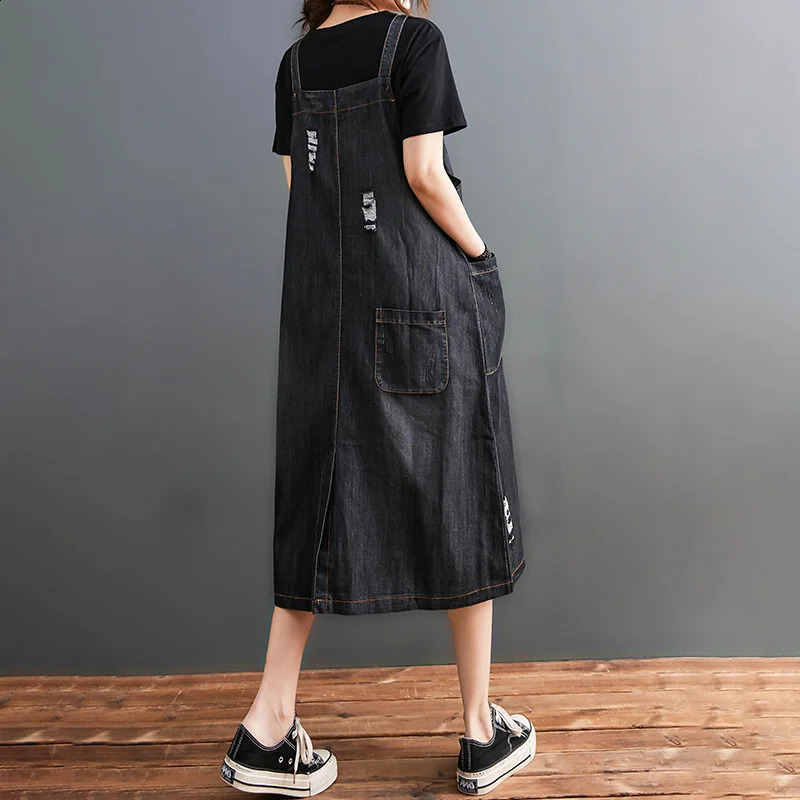 Wxw2110 Summer Black Full Set Cowboy Dress Large Pocket Loose Asymmetric Aline Midi Button Vestidos 250411
