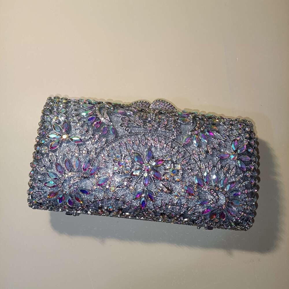 XIYUAN Blue Sier AB Vintage Dia Banquet Handbag Woman Elegant Hollow Gala Party Purse Wedding Bridal Dinner Evening Bag