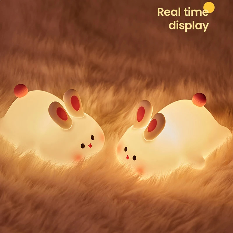 Big face rabbit night light cute silicone rabbit cartoon soft light touch night light childrens sleep light room decoration gift 250411