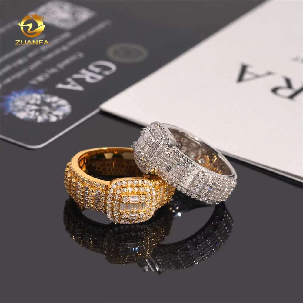 Hot Sale Iced Out Moissanite Men Diamond Rings 925 Silver Hip Hop Ring Pass Diamond Tester Fashion Men Cuban Ring
