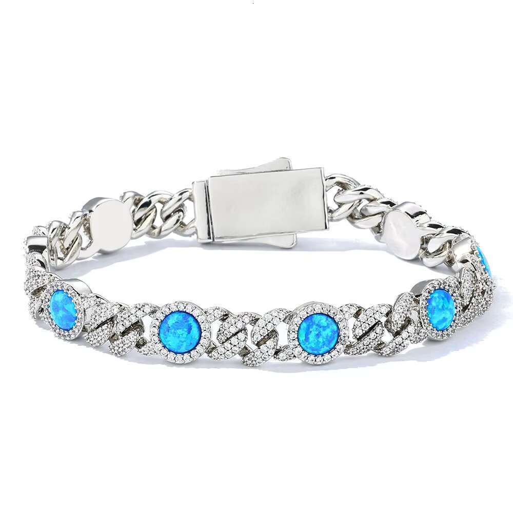 S925 Silver Moissanite Blue Gemstone Cuban Chain Opal Mens Bracelet Custom Jewelry - view 7