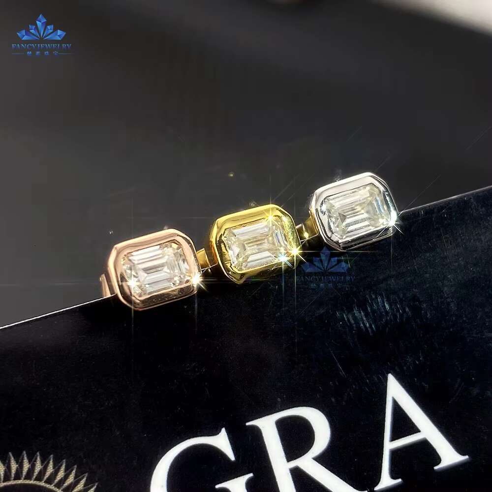 Wholesale Fine Jewelry Earrings Silver 925 Sterling Women Charm Moissanite Diamond Stud 3x4MM Emerald Moissanite Earrings
