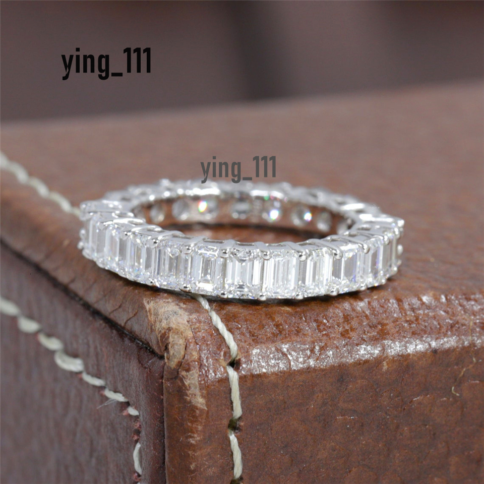 Jewelry18K Solid White Gold Full Eternity Band Lab Grown Diamond Band Half 3.0mm Round Half 4*3mm Emerald Stackable Band HPHT CVD Real Gold Women Wedd