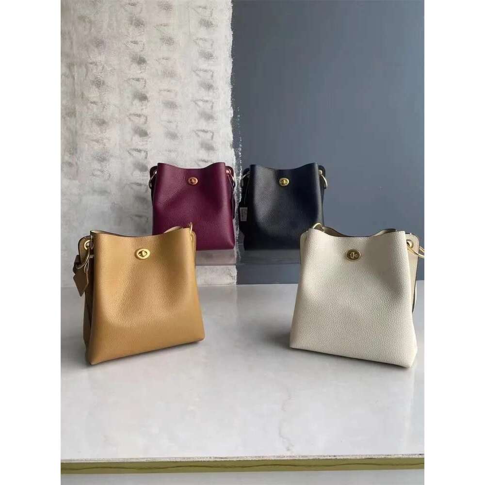 New Cowhide Genuine Leather Handbag Fashion Office Ladies Elegant Single Shoulder Crossbody Bag Women Large Capacity Bucket Bags