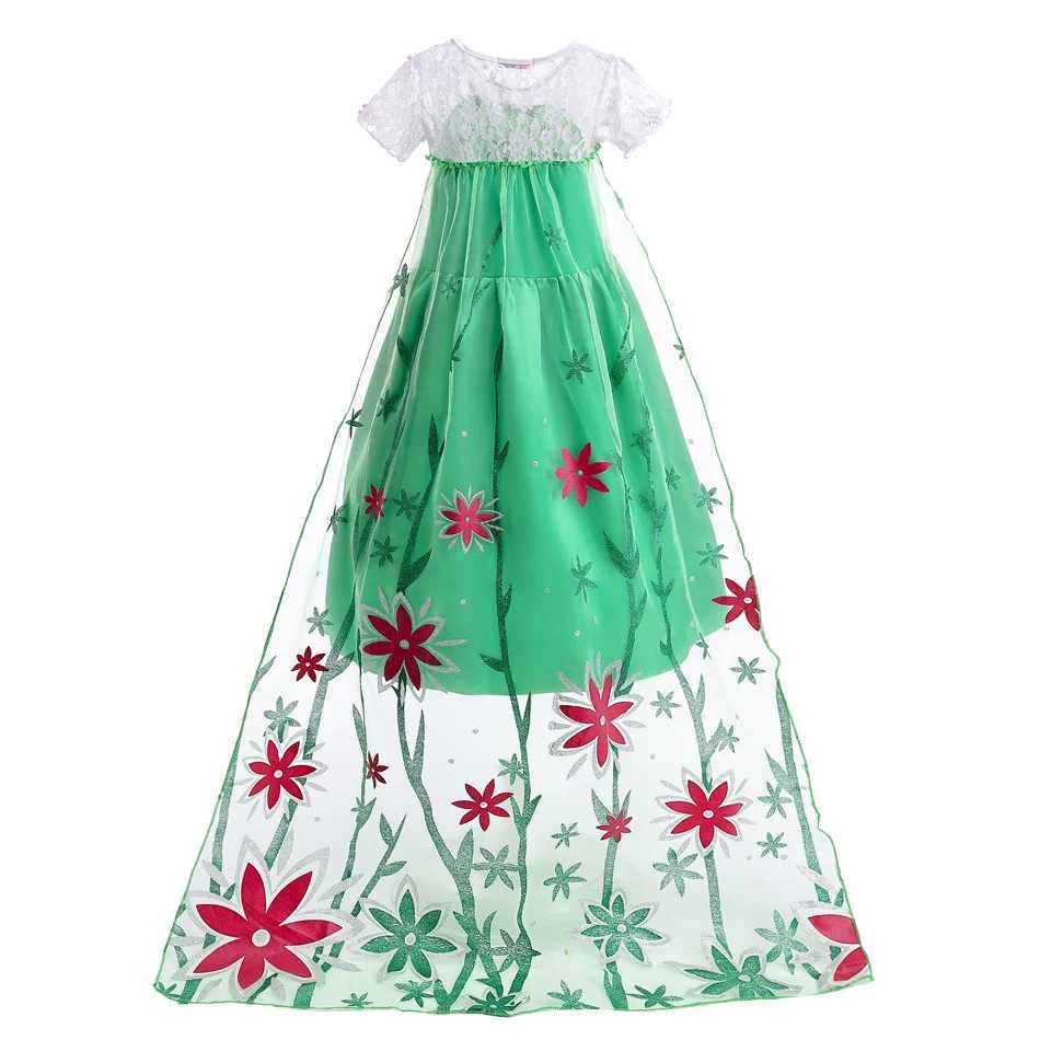 Disney Elsa Green Childrens Dress Girl Princess Dress Childrens Long Dress Flower Lace Ball Dress SummerXJ250411