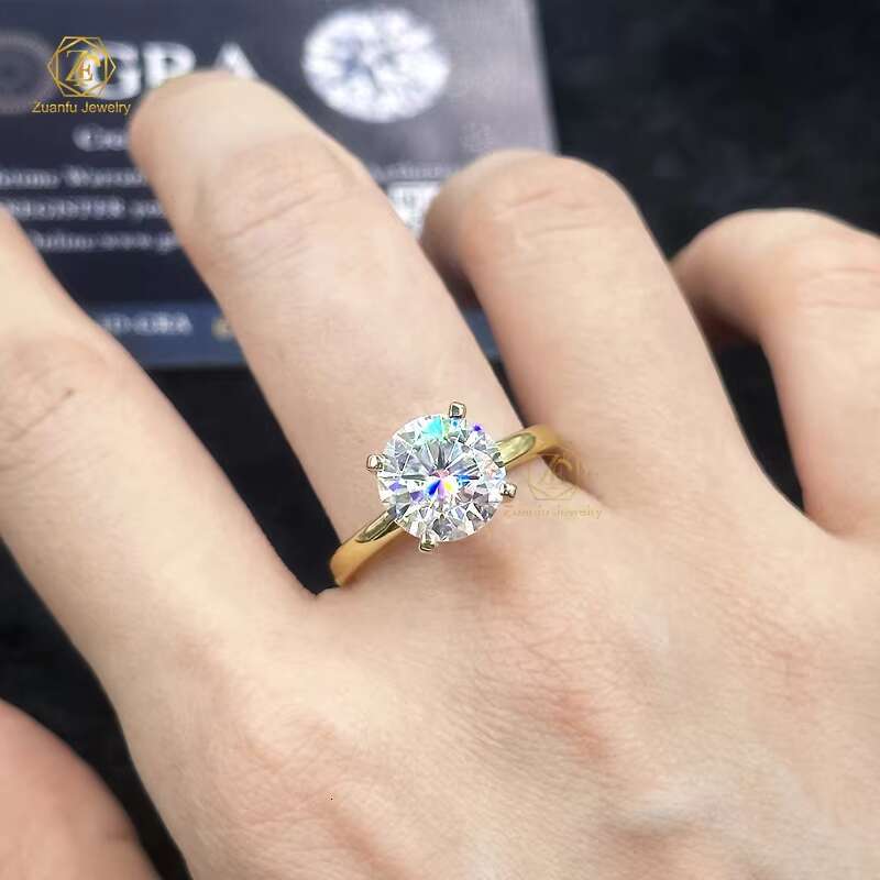 Engagement Ring 4 Claw Simple and Sophisticated 3.5ct Round Moissanite Diamond 14K Yellow Gold Solitaire