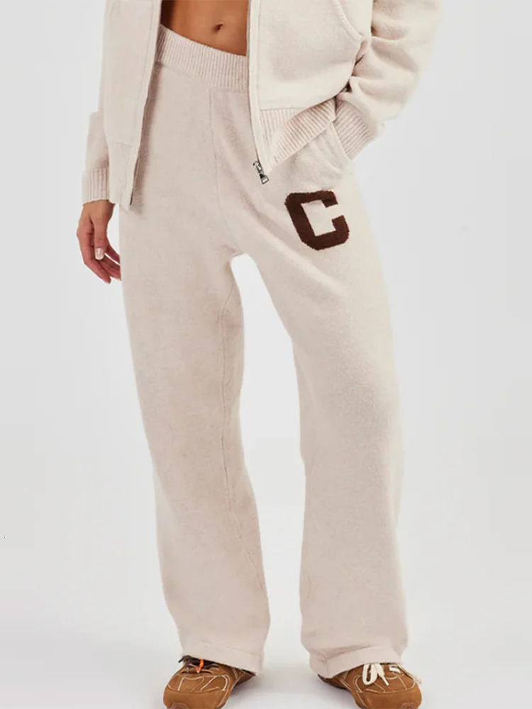 Casual Knit Cardigan Pants Set Women Hood Zipper Full Sleeve Loose Coat Straight Trousers Autumn Fashion Lady 2piece Suit 251103 - view 6