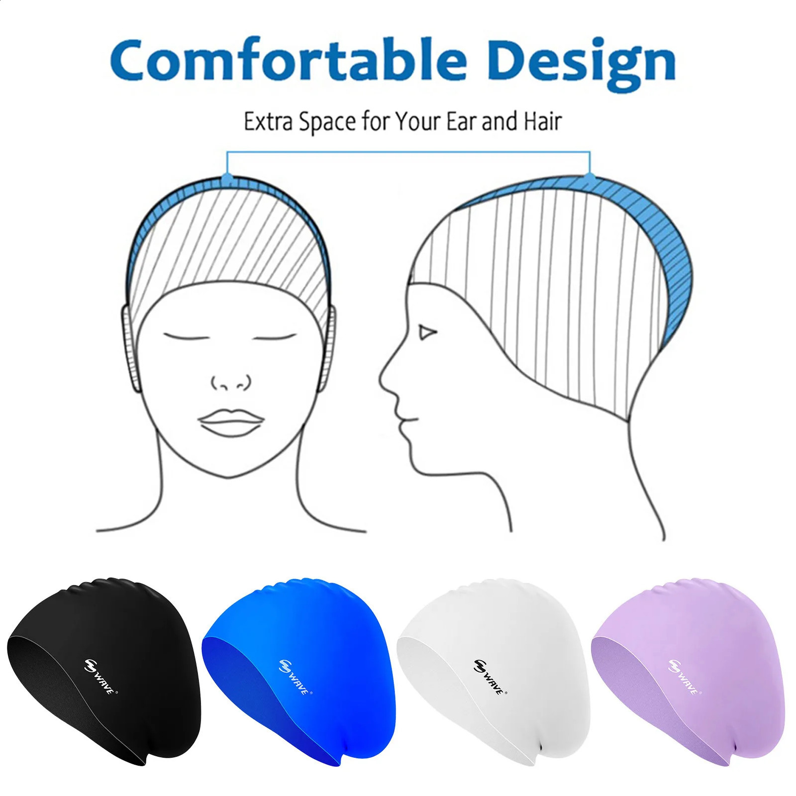 Silicone Swimming Caps Oversized Long Hair Swimming Caps Waterproof Swim Cap with Ear Protect Diving Bathing Hats Pool Accessori 250411