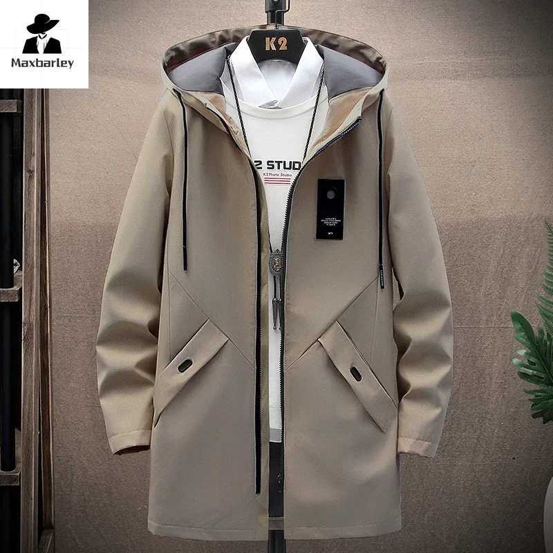 New Mens Casual Long Jackets Coats Hooded Streetwear Hip Hop Windbreaker Outwear Jacket Men Spring Autumn Mens Clothing 2024T251112