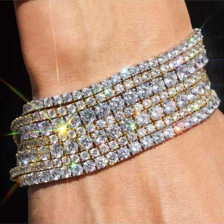 Factory Price Hiphop Jewelry 925 Silver 18K Gold Plated Pass the Diamond Tester D/VVS Moissanite Tennis Chain Bracelet