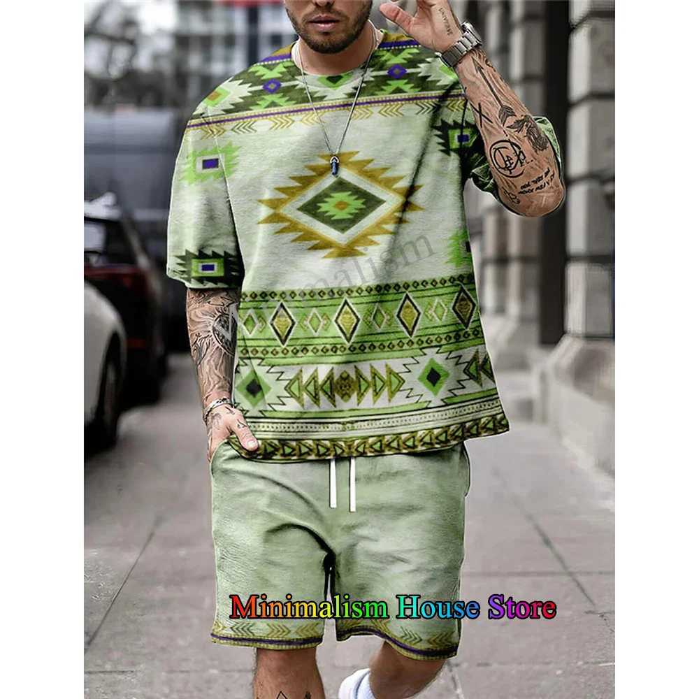 Summer mens fashion 2-piece set 3D printed mens T-shirt shorts set casual tracking set retro sports setXJ250412