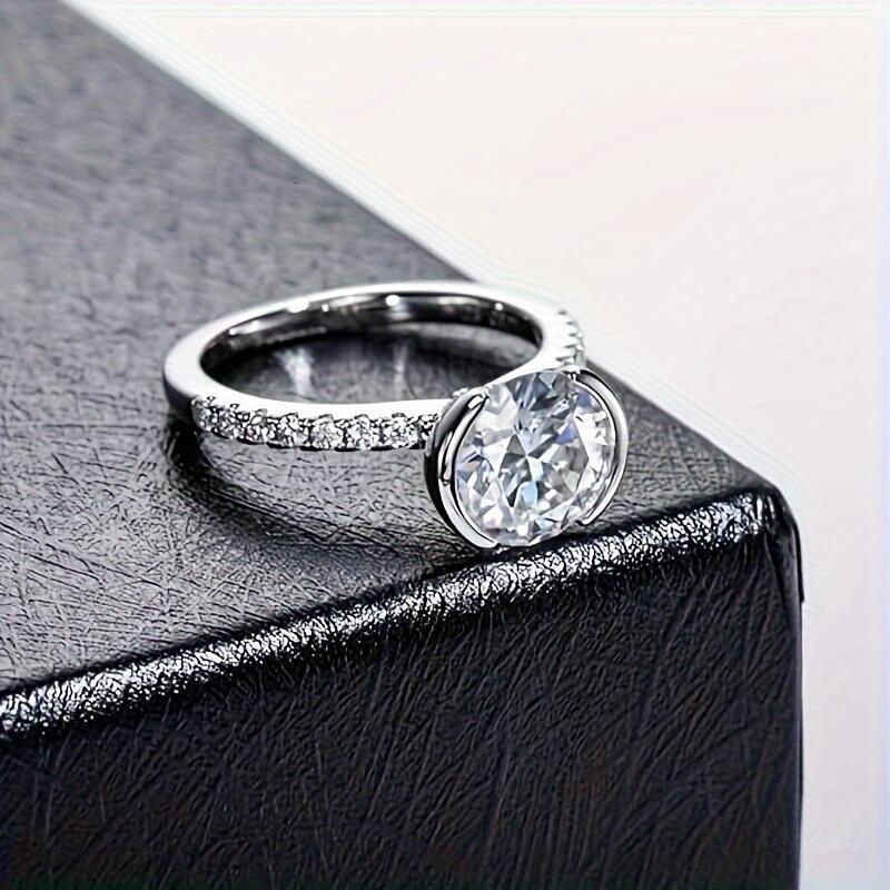 Women's Moissanite Engagement Half Mount Lab-Grown Dia Promise Ring 14K White Gold Plated Gift