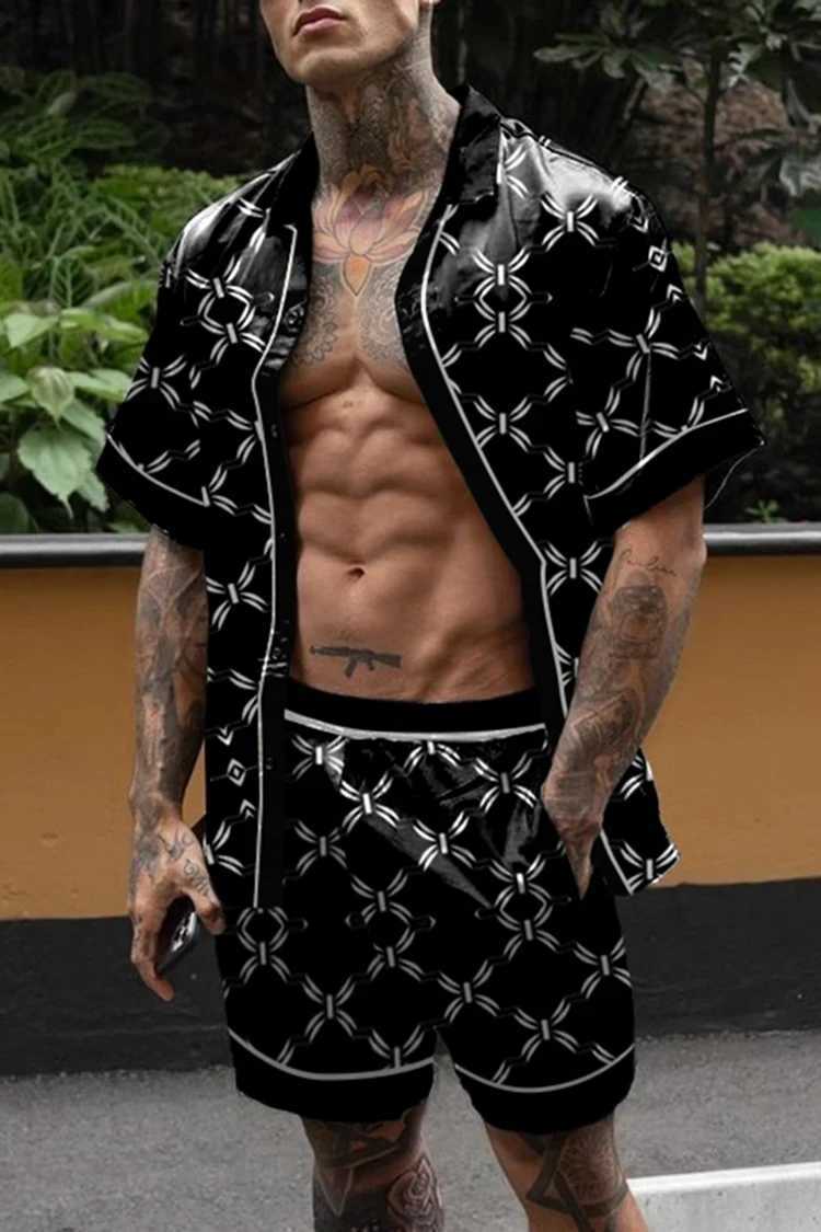 Mens fashion set Hawaii casual party 3D printed shirt+shorts 2-piece casual oversized beach shirt set street clothingXJ250412