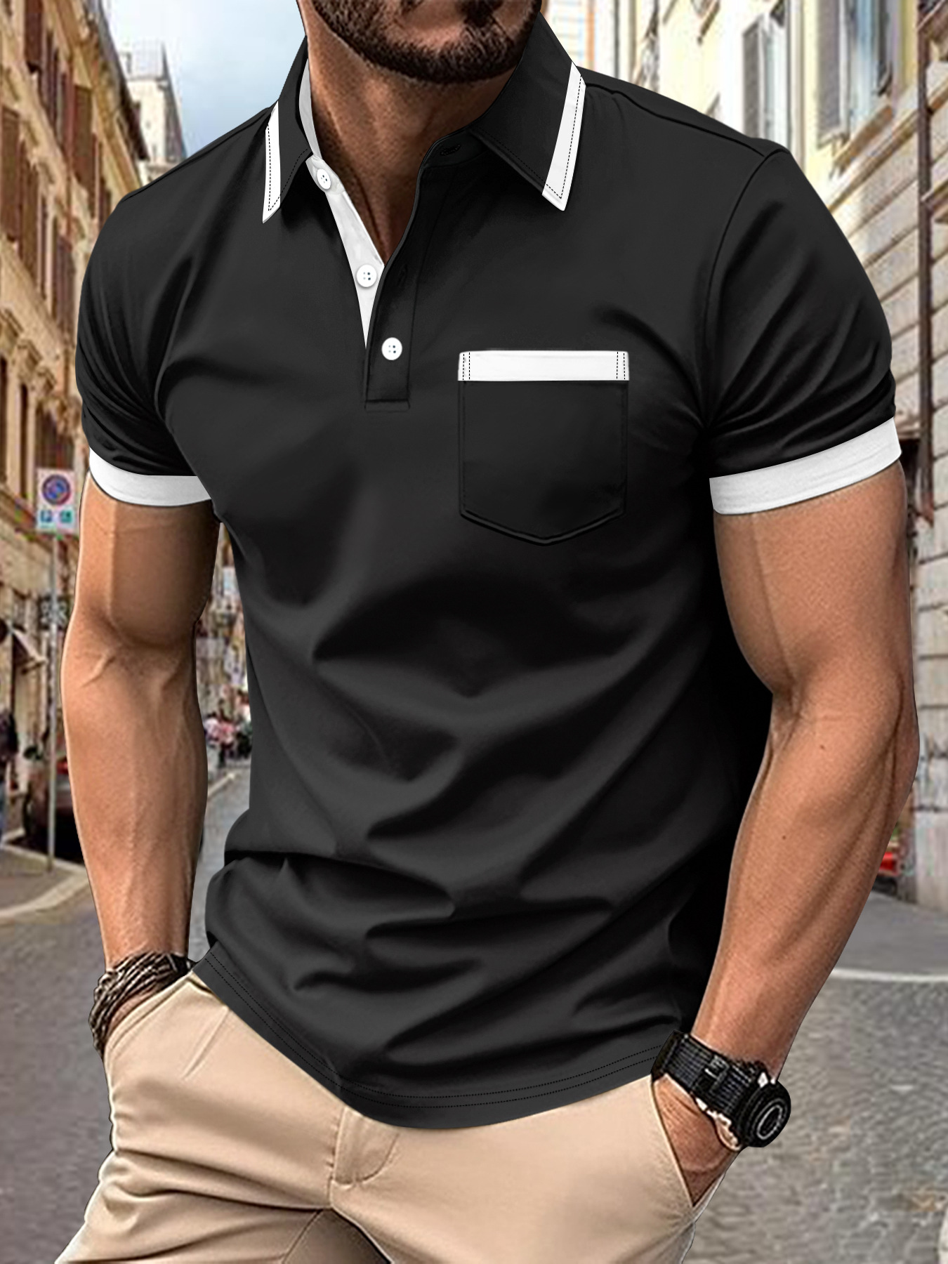 New Arrival Summer High Quality Vintage Polo Shirt Casual Polo Shirts Men's Short Sleeve Polos black white