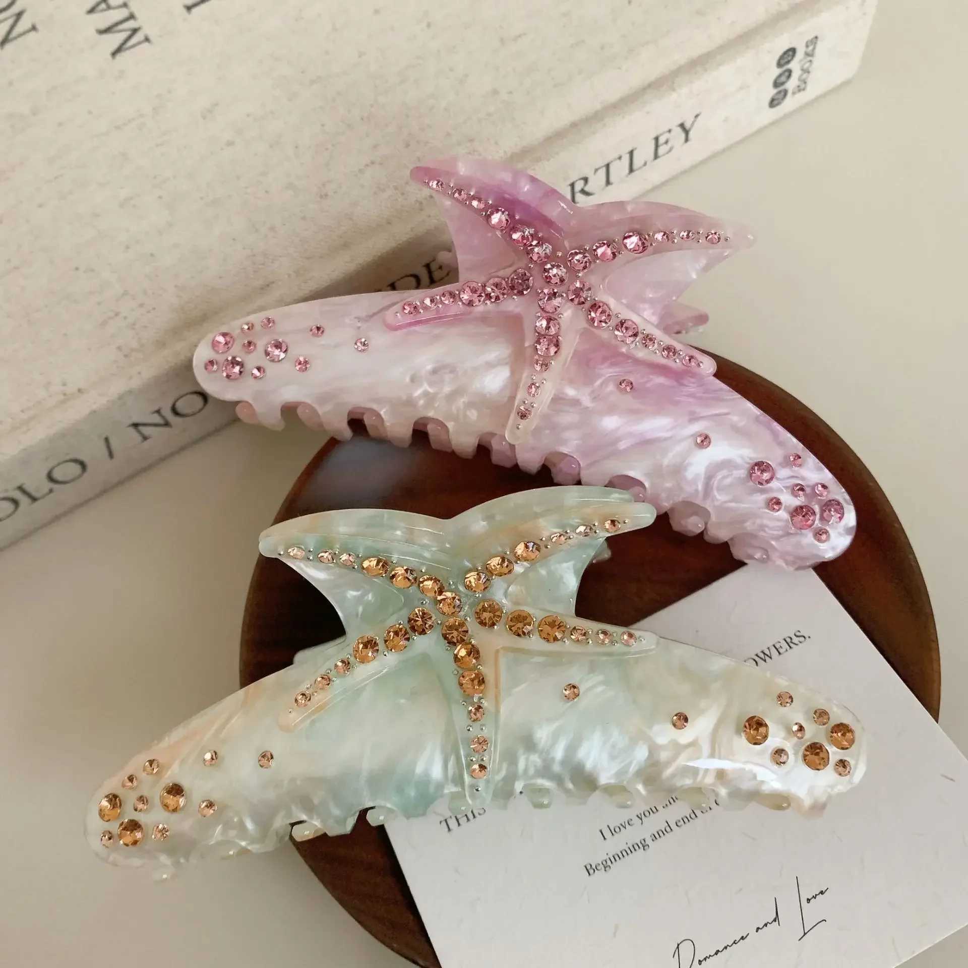 YHJ starfish womens hair clip rhinestone acetate claw clip vacation jewelry hair clip fashionable claw clip Y2504012