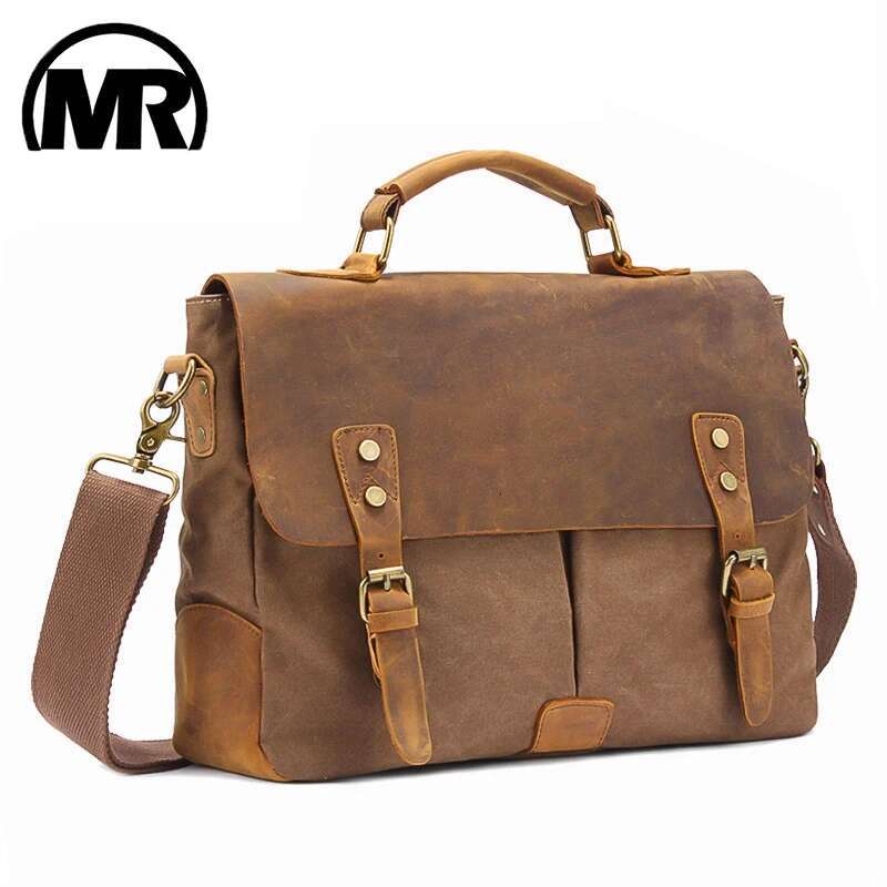 MARKROYAL Vintage Crazy Horse Leather Canvas Messenger Bags Laptop Briefcase Crossbody Satchel Bag Dropshipping