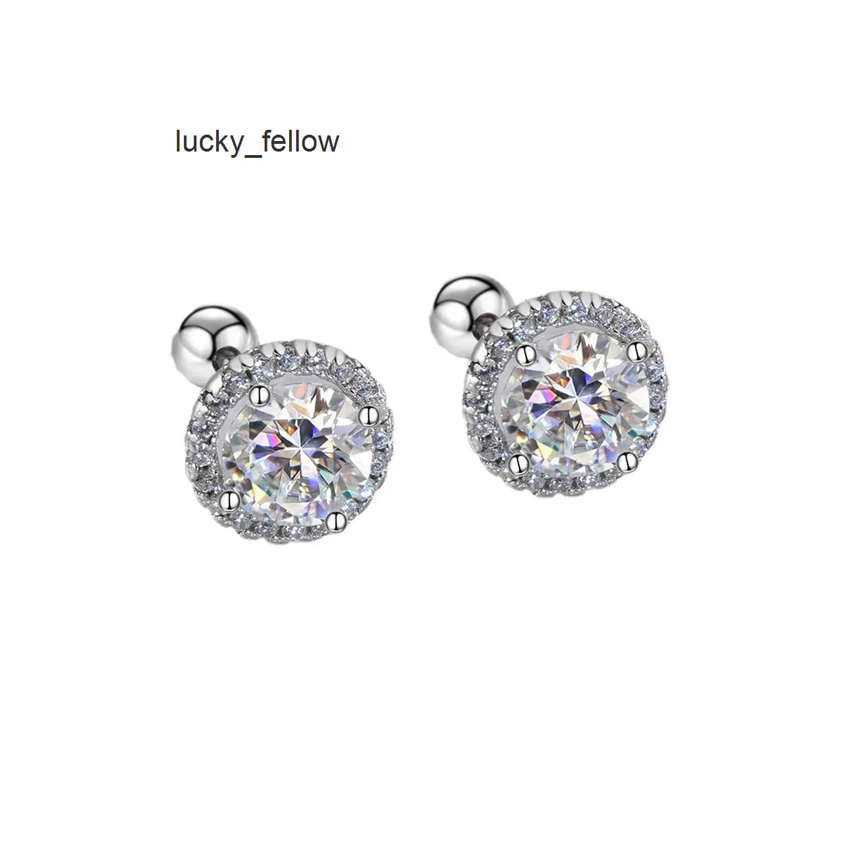 Luxury Diamond Moissanite Round Stud Earrings S925 Silver Twist Bead Design Stud Earrings for Women Men Fine Jewelry