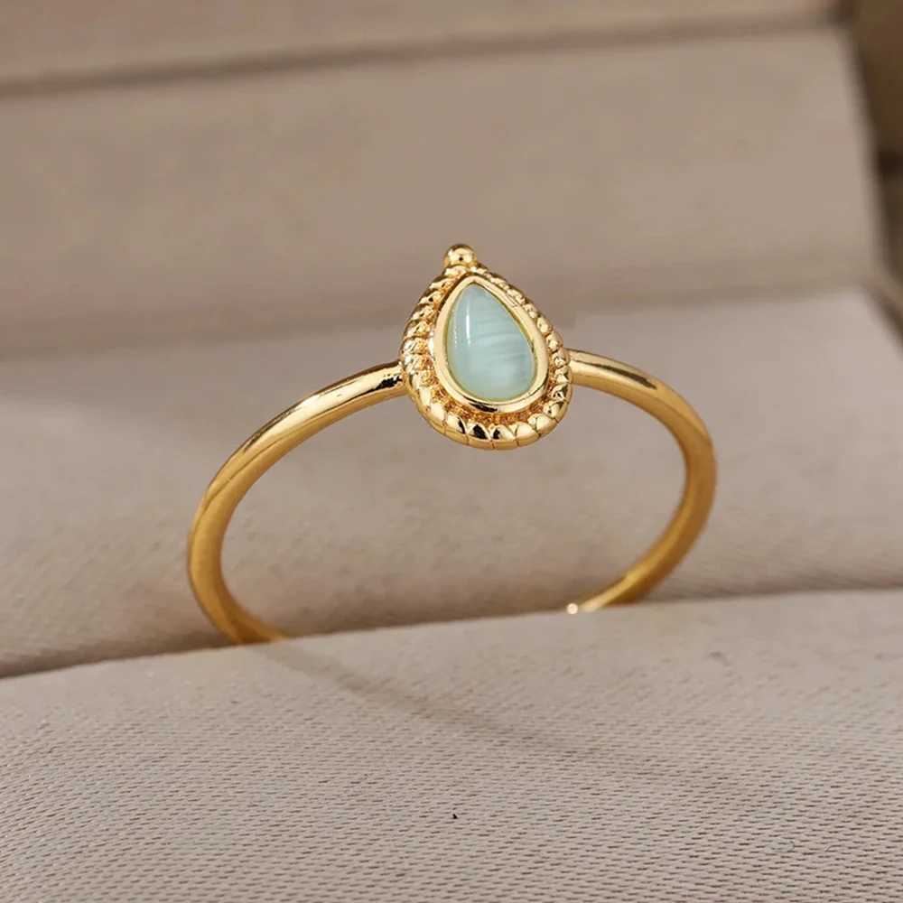 Opal Water Drop Ring Womens Gold Stainless Steel Engagement Wedding Ring Womens Fashion Finger Jewelry Birthday GiftXJ250412
