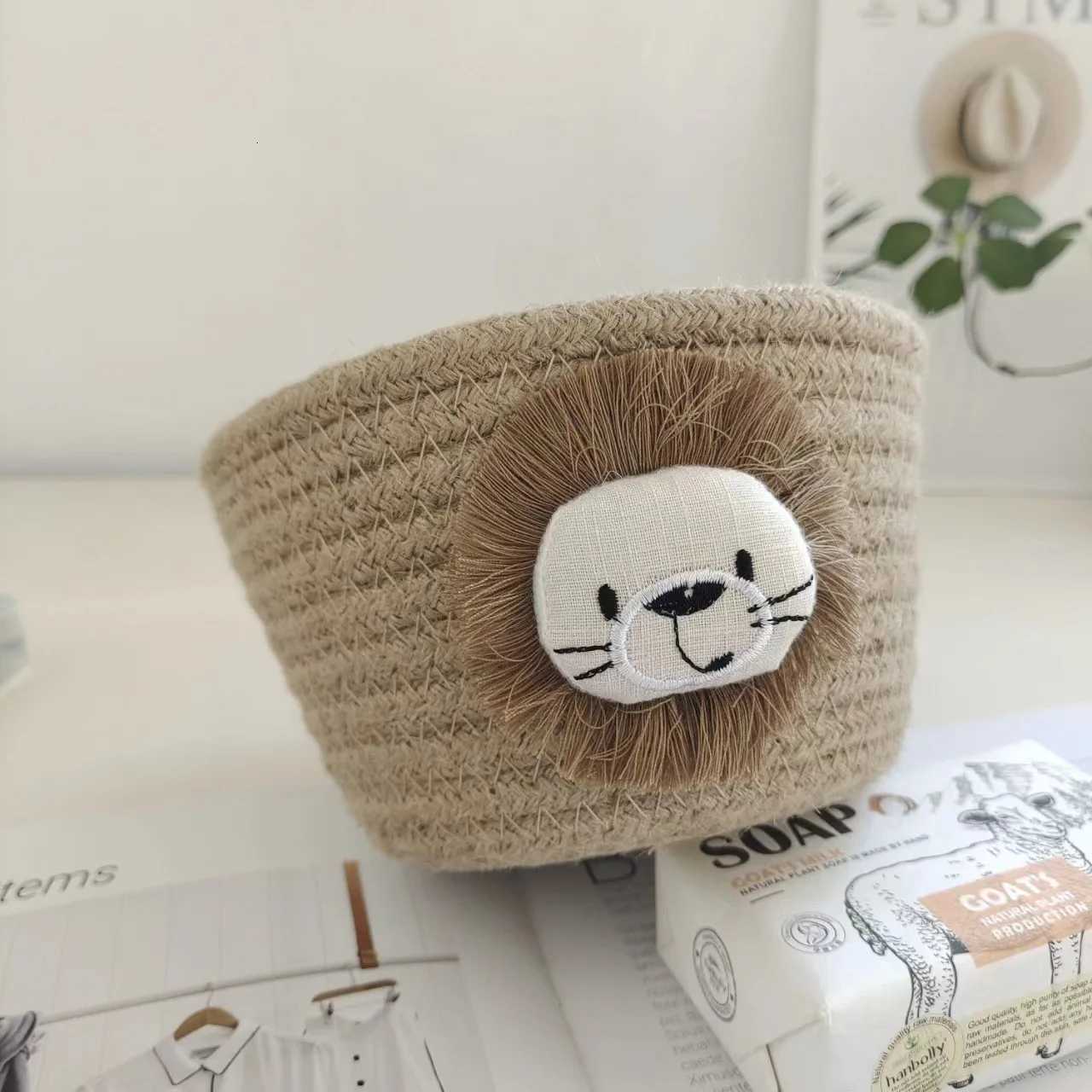 Cute Lion Basket Organizer Woven Rope Round Storage Basket for Baby Stuff Organizer Basket Bin Toy Box Nursery Ro Decor Y251112