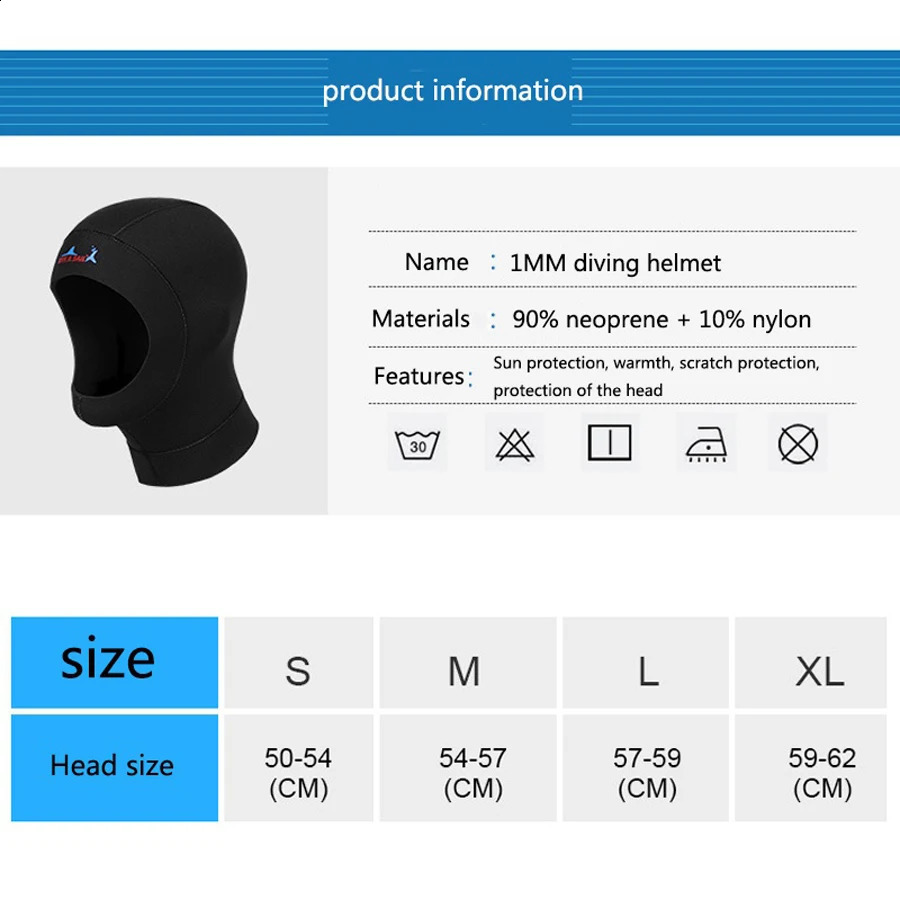 1mm Scuba Diving Cap Neoprene Protect Hair Swimming Hat With Shoulder Snorkeling Equipment Hat Hood Neck Cover Natation 250411