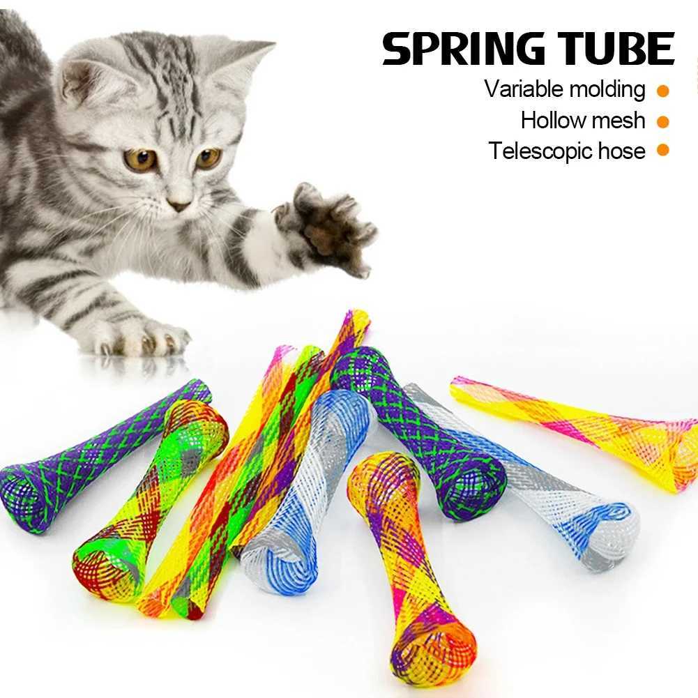 10 Cat Spring Toy Stick Free Folding Spring Shape Multi Color Cat Bouncing Cat Toy Cat Interactive Toy Pet Supplies Y250412