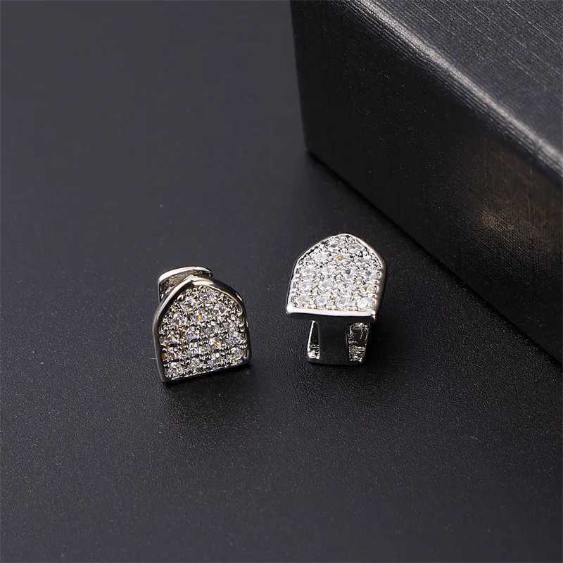YONGX Gold Silver Monochrome Full Zircon Teeth Grillz Hip Hop CZ Stone Teeth Hat Womens Jewelry Role Playing Gift W250412