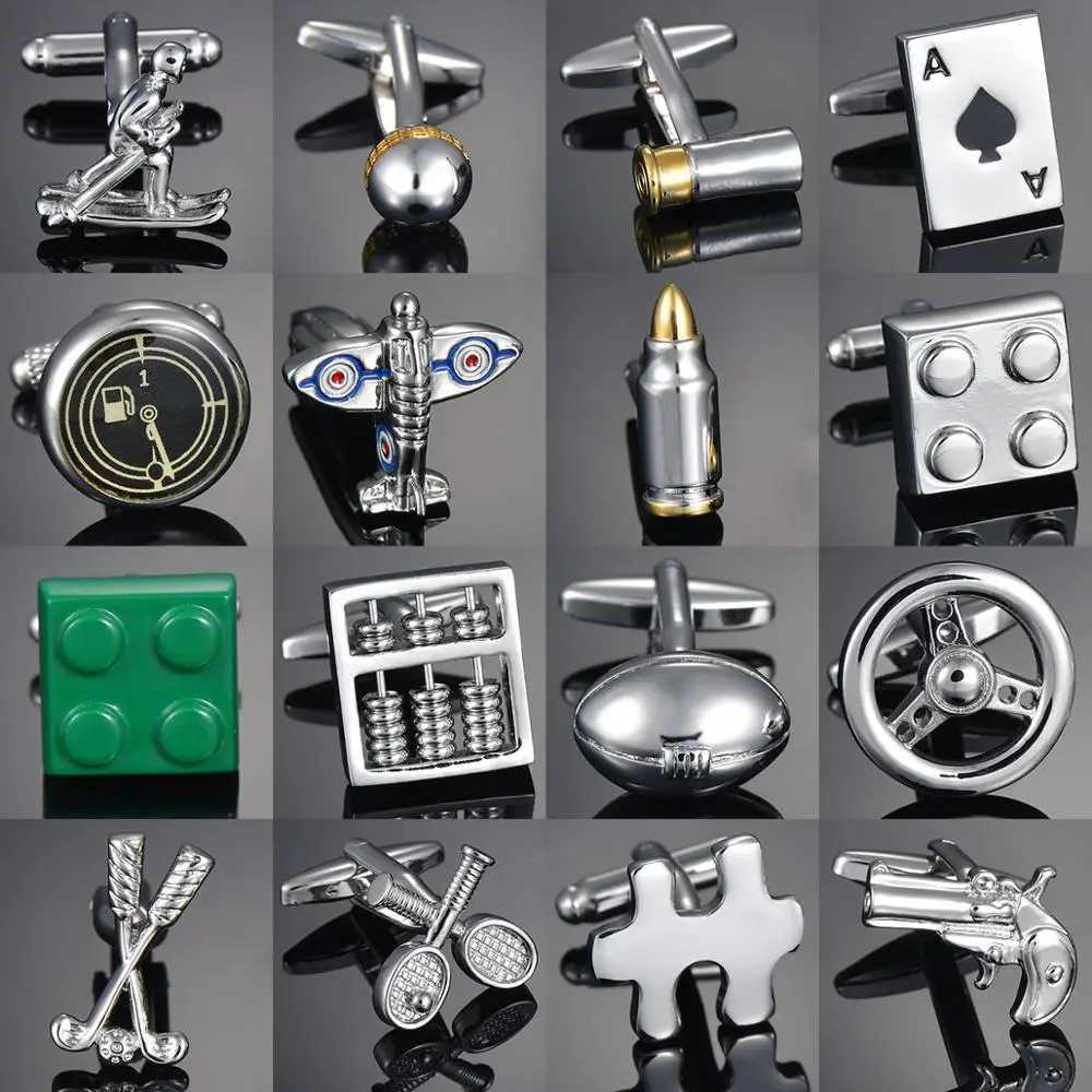 Mens guns bullets steering wheel shirt cufflinks silver plated business and wedding French shirtsT250412