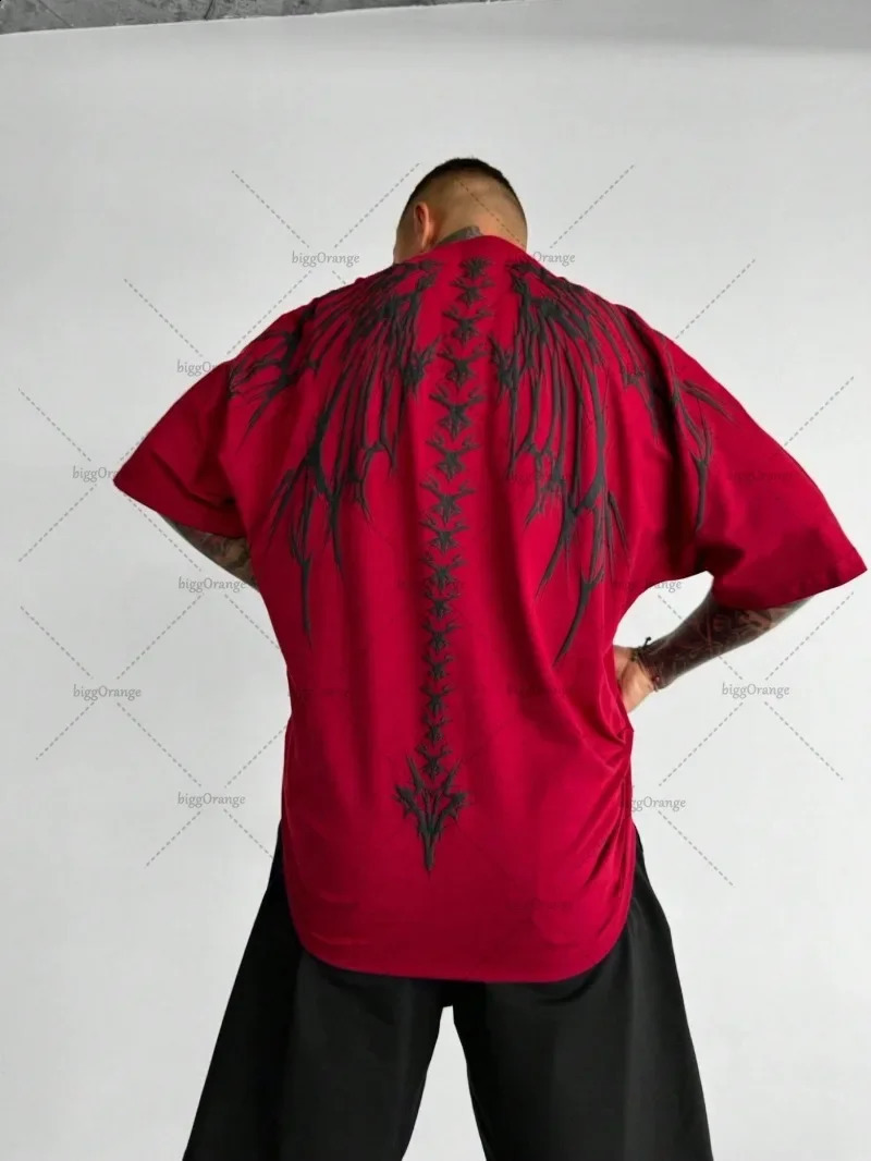 Harajuku Punk Gothic Harajuku Skeleton Graphic Top Men Hip-hop Y2K Streetwear Short-sleeved Trendy Casual Oversized T-shirt 250411