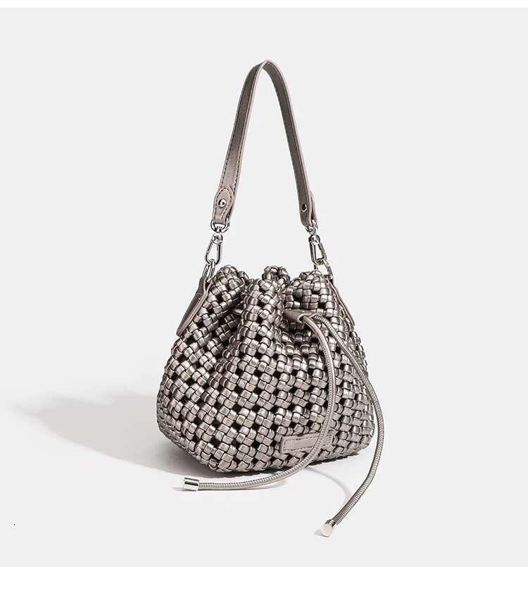 Bucket Bags With Leather Handles Large Cross PU Woven Tote Bag Branded Aesthetic Sier Women's Bags