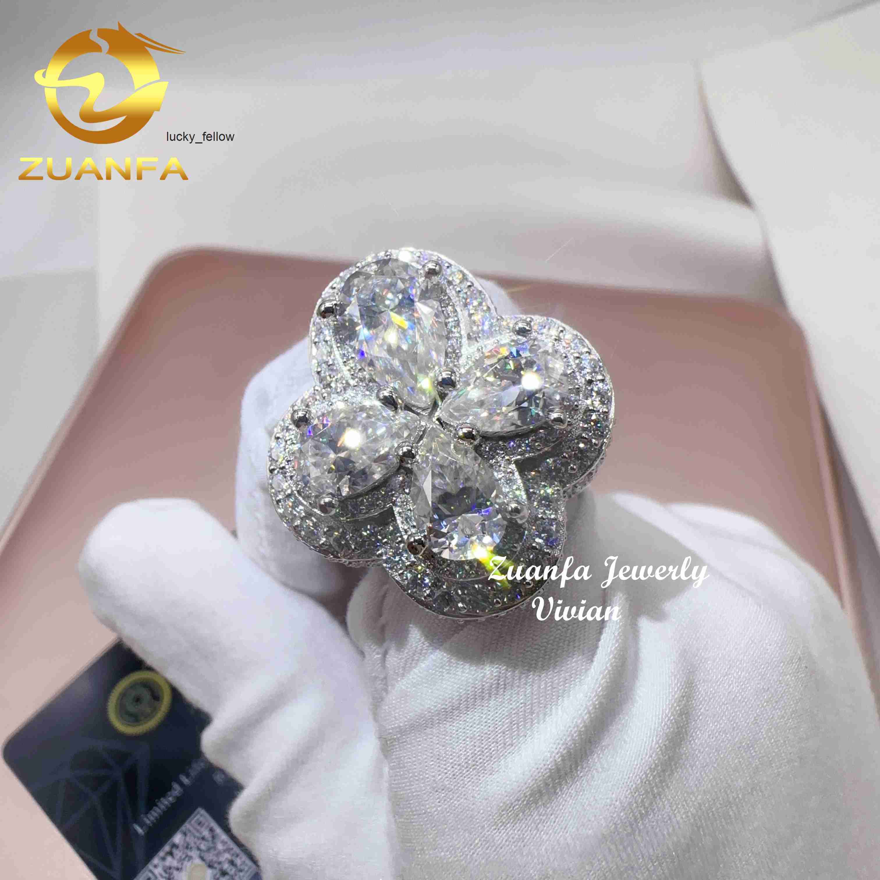 Hip Hop Jewelry Custom Ring Sterling Silver 925 Vvs Moissanite Iced Out Hip Hop Jewelry Fancy Shape Men Diamond Rings