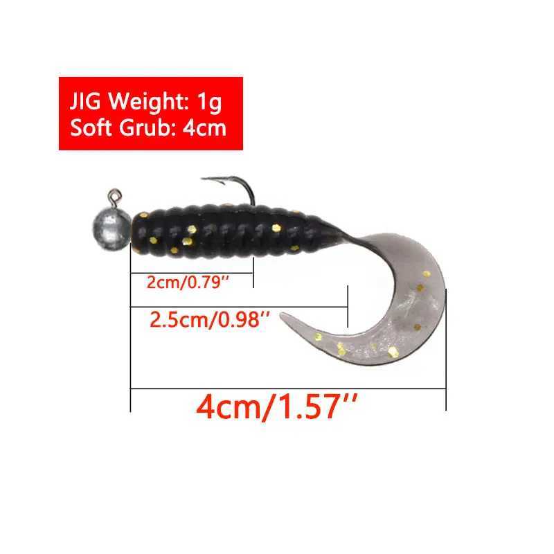 JYJ 5pcs/bag 1g jig hook with 4cm fishing grub worm maggot soft small lure bait artificail fishing tackle for perch crappie bass Z250411