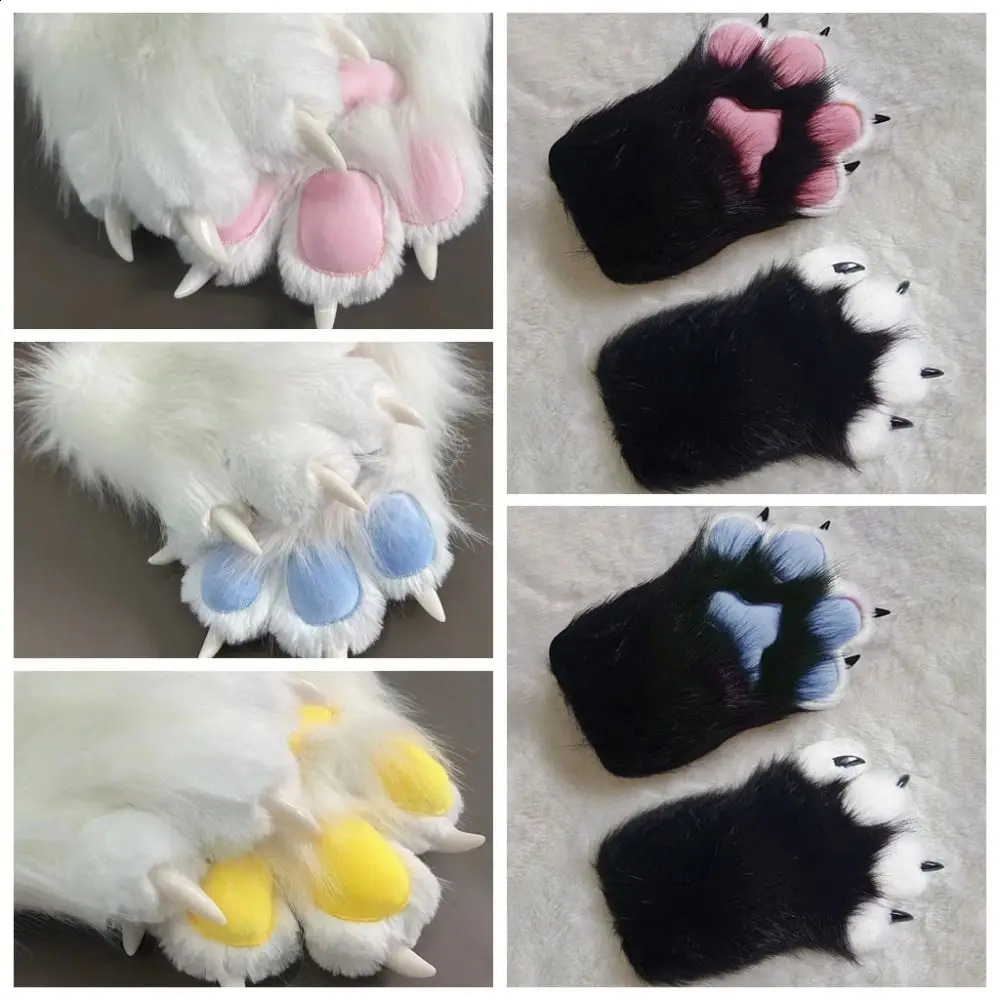 Fashion Cartoon Cosplay Costume Gloves Furry Squeaky Kig Plush Cat Paw Gloves Fursuit Kigurumi Thicken Cat Claw Mittens Party 250408