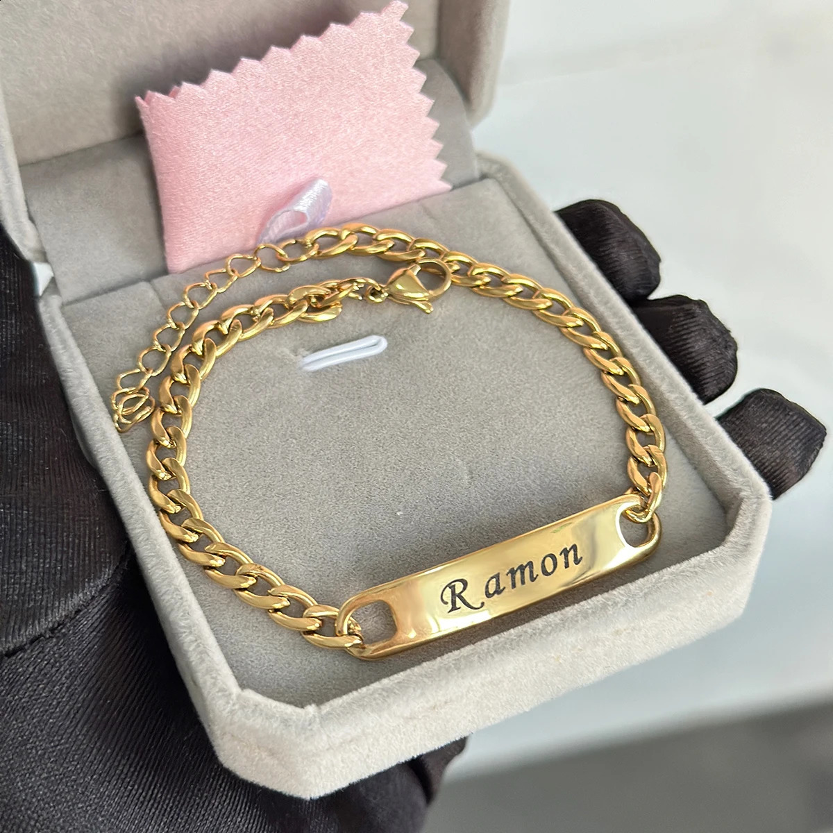 Original stainless steel name set jewelry customization 18k thick Cuban pendant necklace carved bracelet childrens 250410