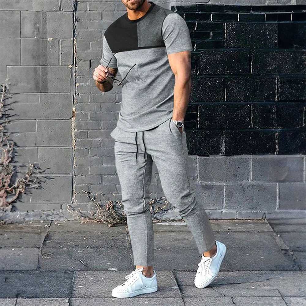 Summer casual sportswear short sleeved T-shirt mens sports pants 2-piece set mens top T-shirt 3D printed oversized mens clothingXJ250412