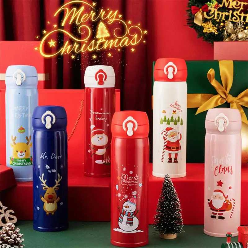 Christmas 500ml Stainless Steel Christmas Thermos Cup Elk Santa Vacuum Water Bottle Thermos Cup With Lid Christmas Gift For Girl Friend Y251112
