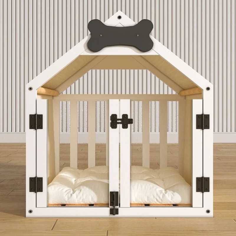 Solid wood dog house large space double door indoor breathable small dog house waterproof pet bed X250412