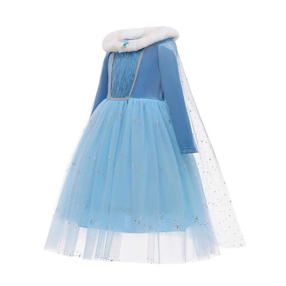 Disney Childrens Snow Queen Elsa cosplay princess dress autumn winter blue long sleeved birthday carnival Christmas party costumeXJ250411