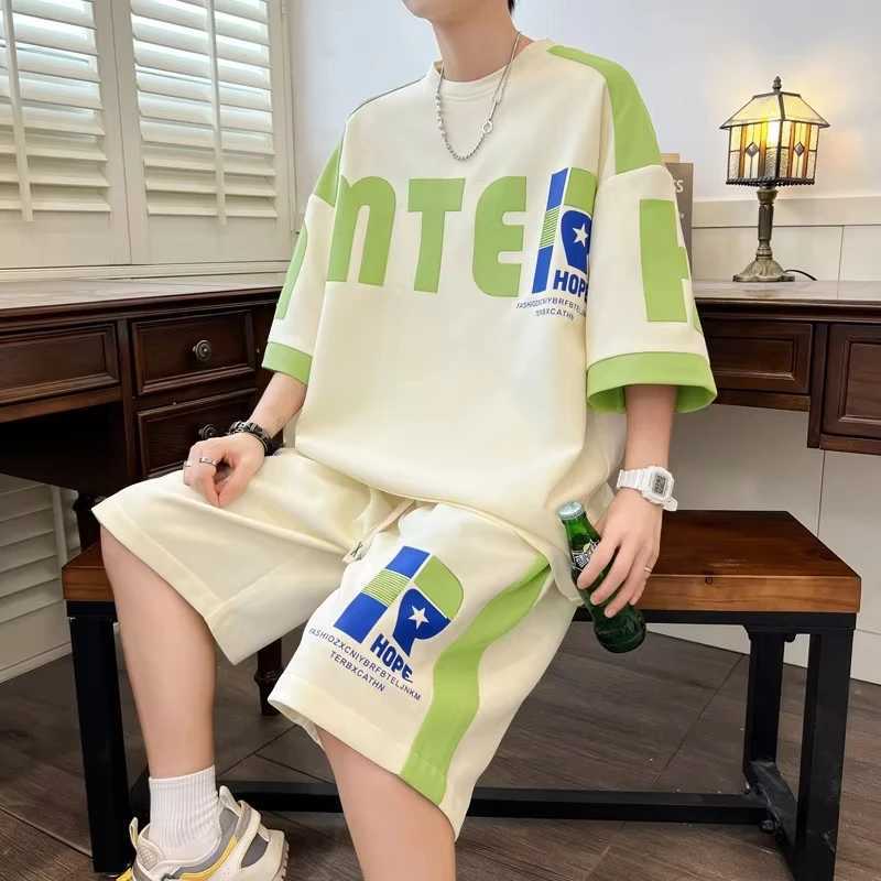 Summer Mens New Youth Leisure Sports Set Mens Loose Short Sleeve Fashion Two Piece Set Lightweight Transparent SXJ250412