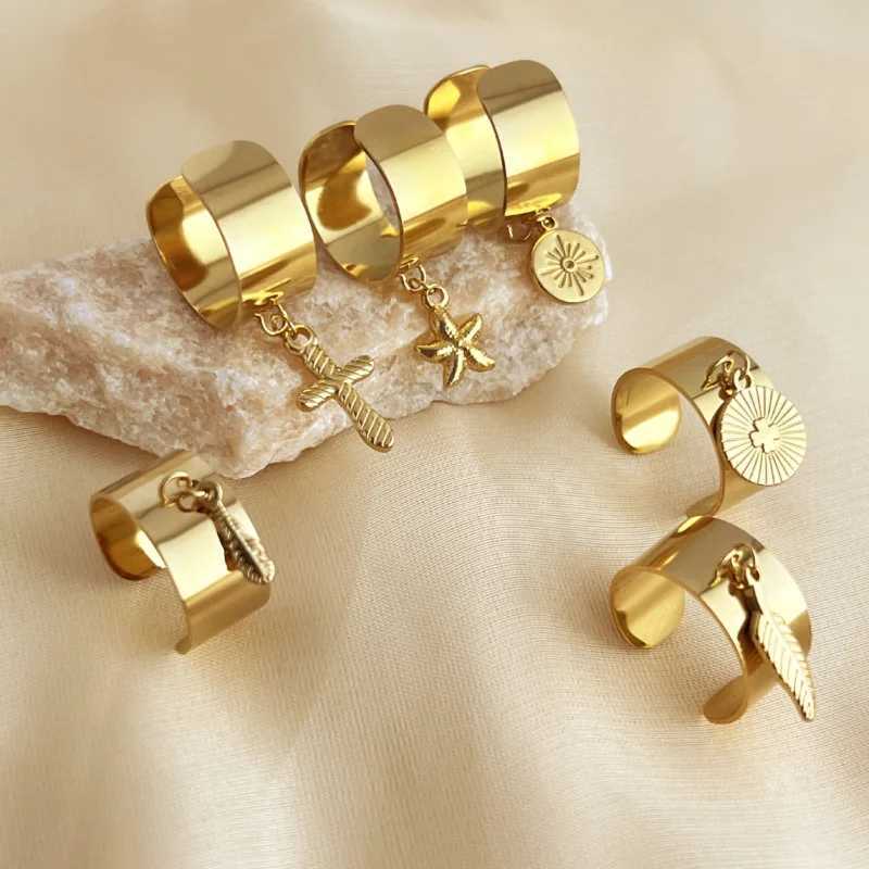 European and American stainless steel rings womens luxury mixed style cross star feather charm ring party jewelryXJ250412