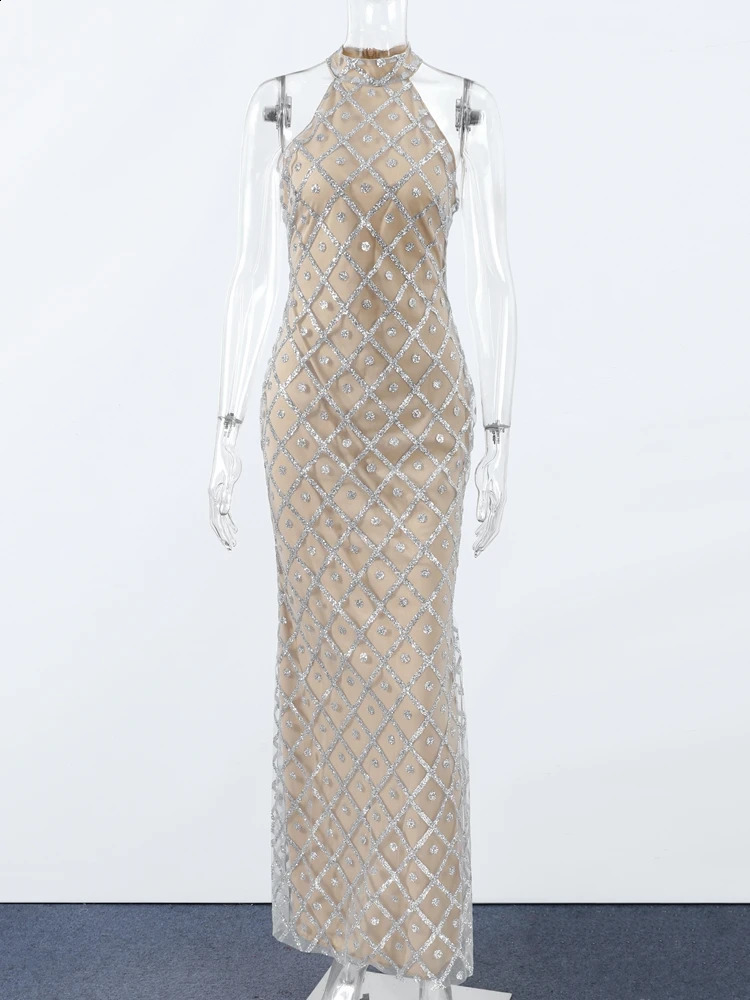 Sleeveless camisole sequin long dress for women ultra-thin shoulder no split party dress summer sexy shiny evening dress 250408
