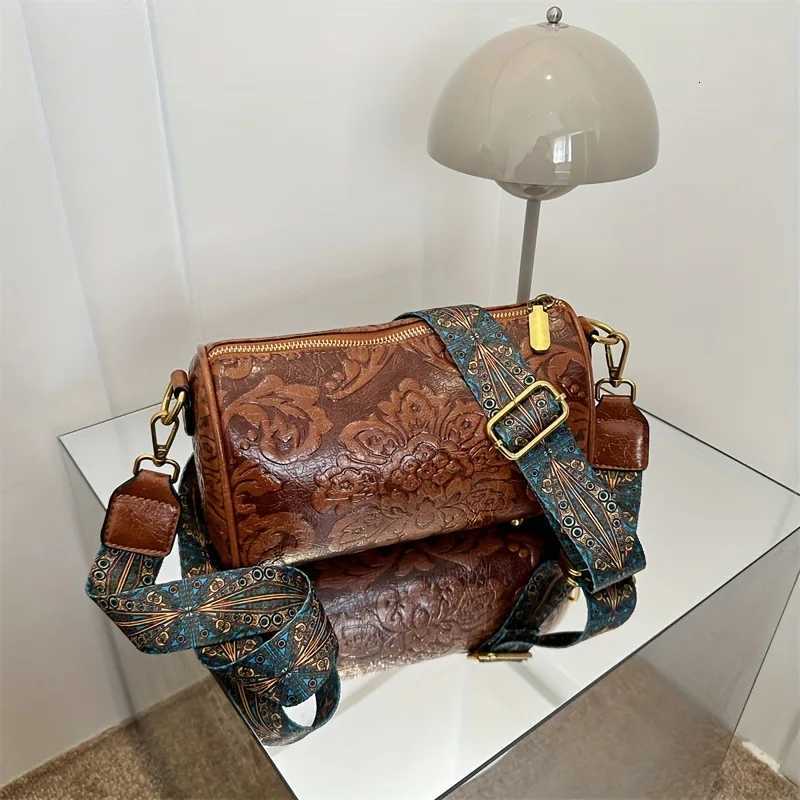 Retro Embossed Flower Leather Shoulder Bag Classic Cylinder Crossbody Bag For Women Daily use Party Work GiftsT2511112