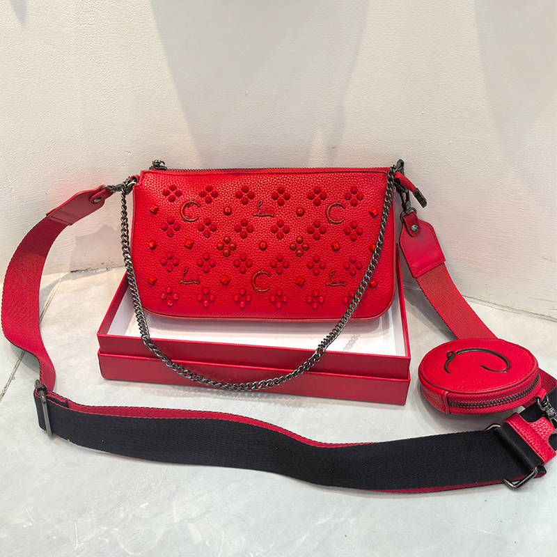 Luxury Designer Bags Rivet Beading CL bags Punk Brand Trendy new Crossbody Shoulder Bag+coin bag 2in1 Bags Rock 26*14*4cm with Box